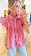 Red Gingham Ruffle Cap Sleeve Top