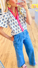 THML White and Blue Flower Print Top