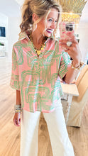 Pink and Green Abstract Print Half Sleeve Top