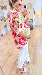 Pink Mix Floral Ruffle Contrast Top