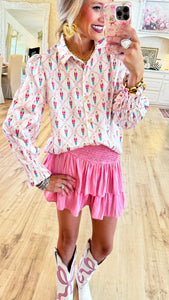 Pink Nutcracker Long Sleeve Button Up Top