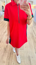 Red Contrast Half Zip Dress