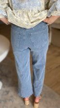 Denim High Waisted Floral Embroidered Pants