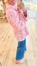 Candy Pink Crochet Open Sweater