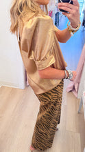 Gold Metallic Short Sleeve Button Up Top