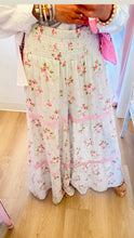 Taupe and Blush Floral Smocked Gauze Wide Leg Pants