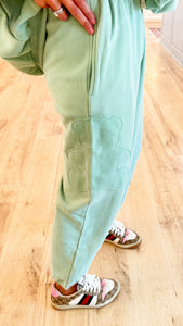 Dark Sage Bear Patch Sweatpants Set