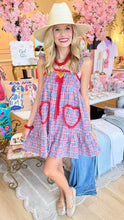 Red and Blue Patchwork Ruffle Hem Mini Dress