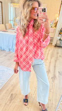 Pink Plaid Long Sleeve Neck Tie Top