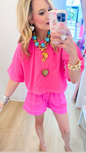 Hot Pink Contrast Stitch Short Set