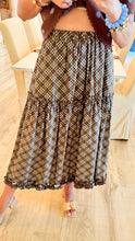 Brown Vintage Check Print Midi Skirt