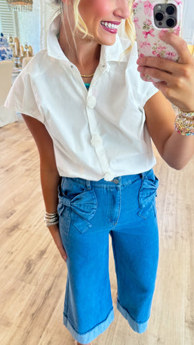 White Floral Button Up Cropped Top