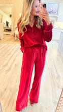 Red Velvet Button Up Pant Set