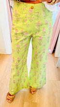 Lime Green Mix Floral Flare Pants