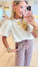 White Eyelet Bubble Sleeve Top