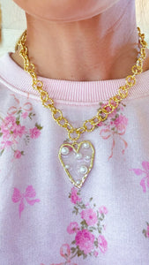 Gold Scattered Pearl Heart Necklace
