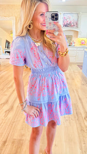 Cloud Blue Embroidered Mini Dress