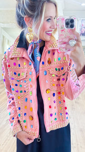 Pink Jeweled Mineral Washed Denim Jacket