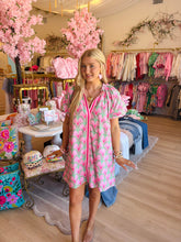 Green and Pink Contrast Printed Dress