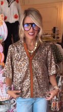Metallic Leopard Stripe Placket Top