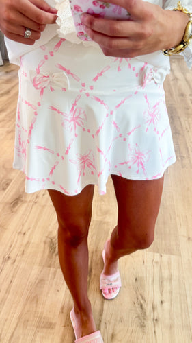 Pink and White Bow Athletic Skirt