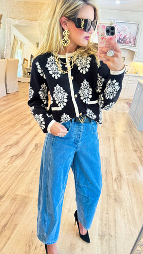 Black Floral Jacquard Cardigan