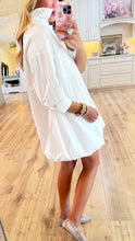 White Bubble Skirt Shirt Dress