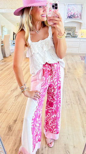 Pink Color Block Leopard Detail Wide Pants