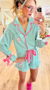 Green Stripe PJ Short Set