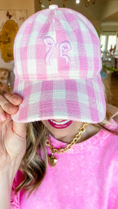 Pink Bow Gingham Baseball Hat