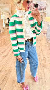 Green and Pink Stripe Cardigan