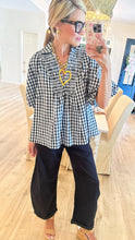 Black Gingham Bubble Sleeve Top