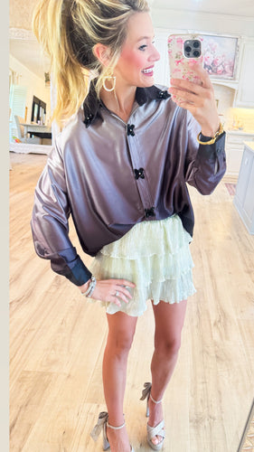Grey Floral Beaded Blouse