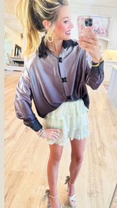 Grey Floral Beaded Blouse