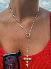 Pearl Cross Lariat Necklace