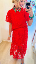 Tomato Red Scallop Lace Skirt Set