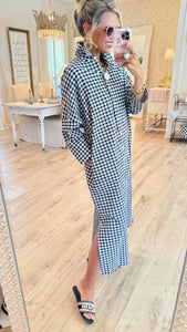Black Seersucker Gingham Maxi Dress