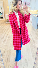 Pink and Red Houndstooth Tweed Coat