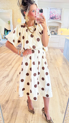 Brown and Ivory Polka Dot Skirt Set