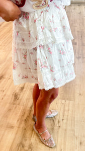 Ivory Floral Print Tiered Skirt
