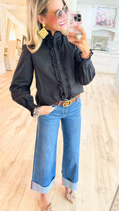 Risen Wide Leg Cuffed Jeans