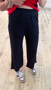 Lux Knit Black Wide Leg Cropped Pants