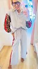 Charcoal Stripe Leopard Contrast Pant Set