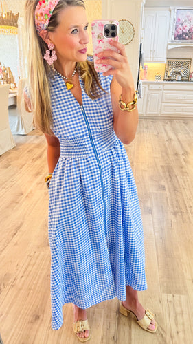 Blue Gingham Maxi Dress