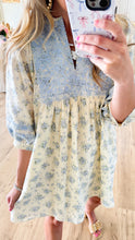 White and Blue Floral Embroidery Mini Dress