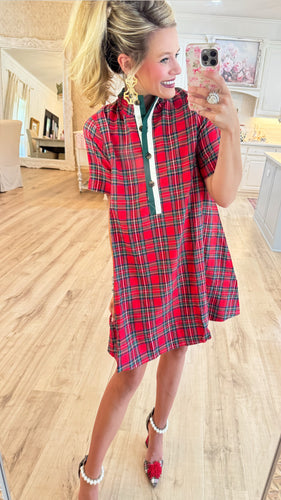 Plaid Contrast Short Sleeve Mini Dress