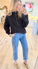 Black Two Tone Half Zip Sweater