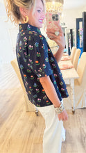Black Floral Scallop Trim Detail Top