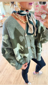 Olive Oversized Camo Cardigan