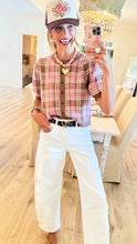 Camel and Pink Plaid Scallop Hem Cardigan